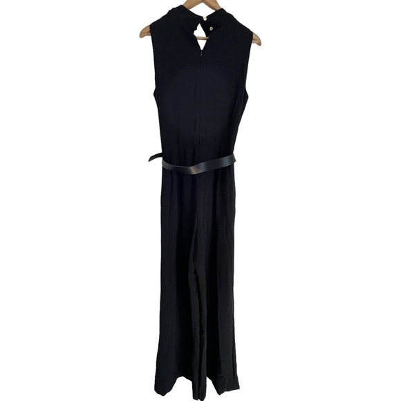 Calvin Klein Womens Cowlneck Drape Front Belted Black Jumpsuit Romper SZ 10 - Picture 7 of 13